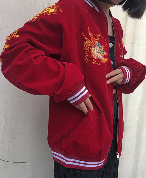 Dragon Embroidery Bomber Coat